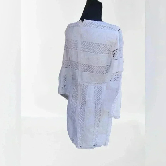 Loft Anne Taylor Women's Midi Eyelet White Lace Dress With Belle Sleeves Sz.Med - Picture 4 of 4